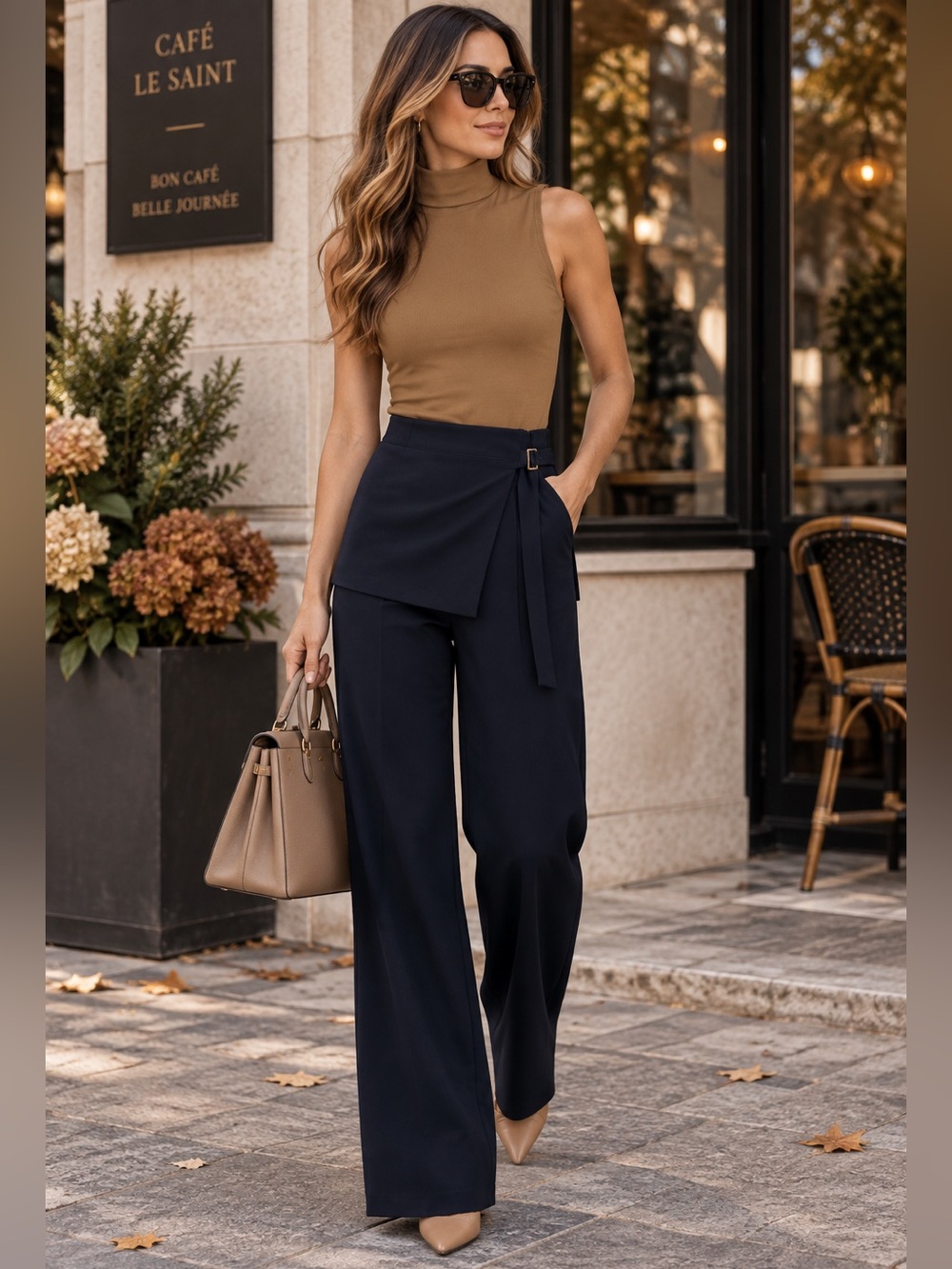 ShopEvelynne Navy Wide-Leg Wrap Belt Pants